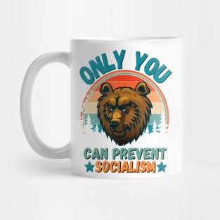 Only You Can Prevent Socialism, Retro Vintage Style Funny Camping Bear Mug